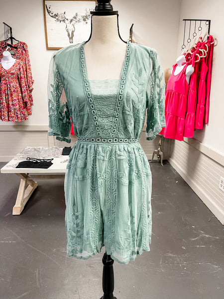 Sage Lace Lined Romper