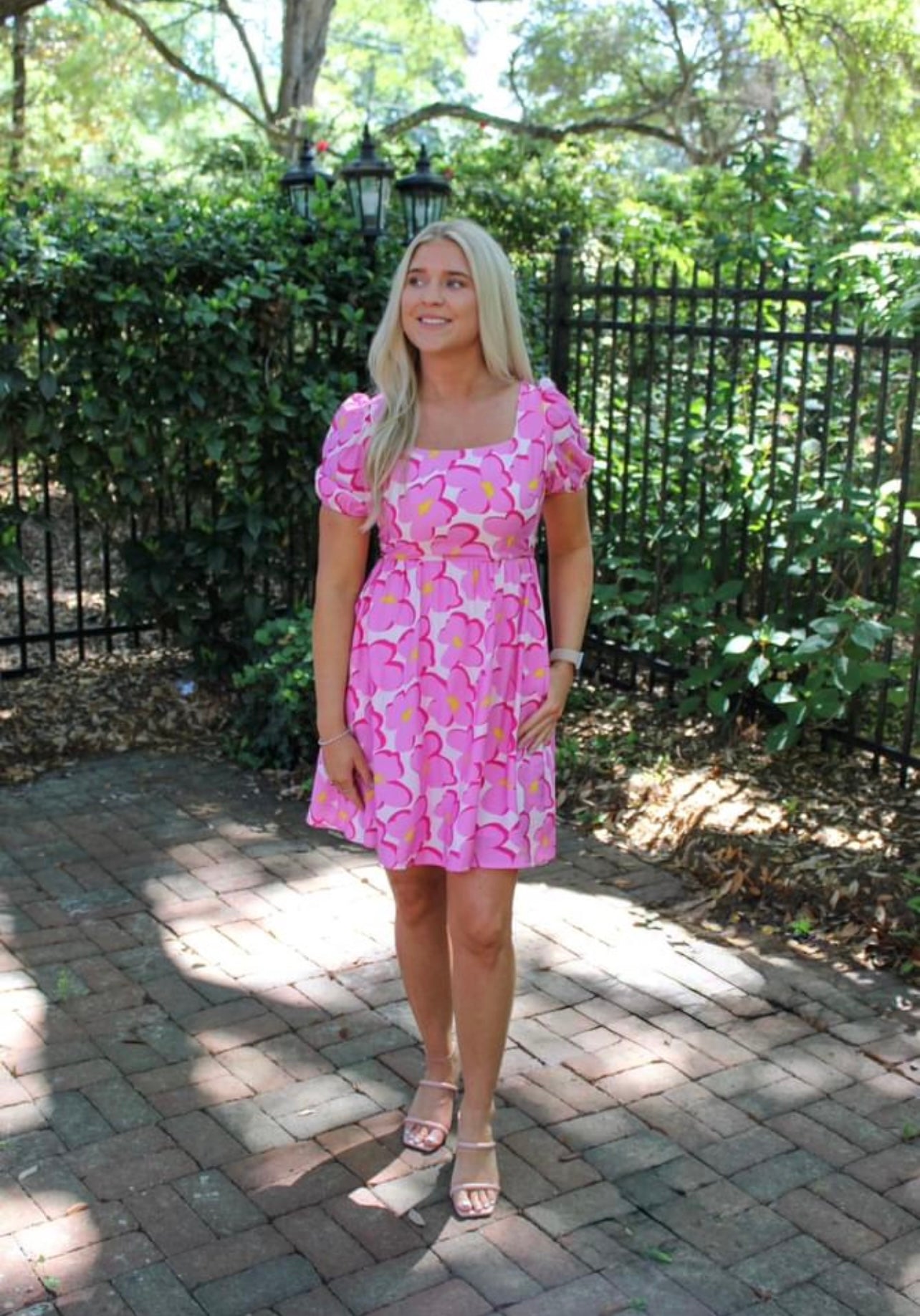 Floral Pink Puff Sleeve Dress