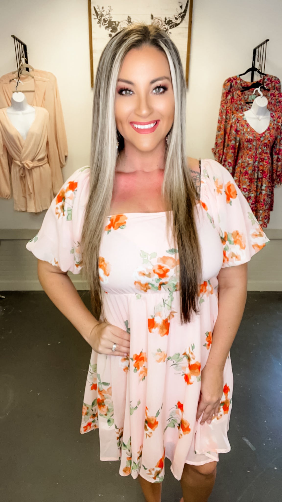 Peach Puff Floral Lined 2 Way Dress