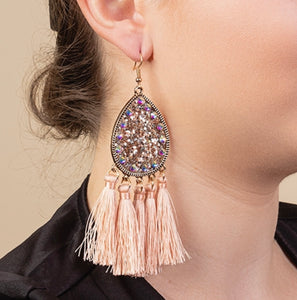 Rose Glitter Tassel Earrings
